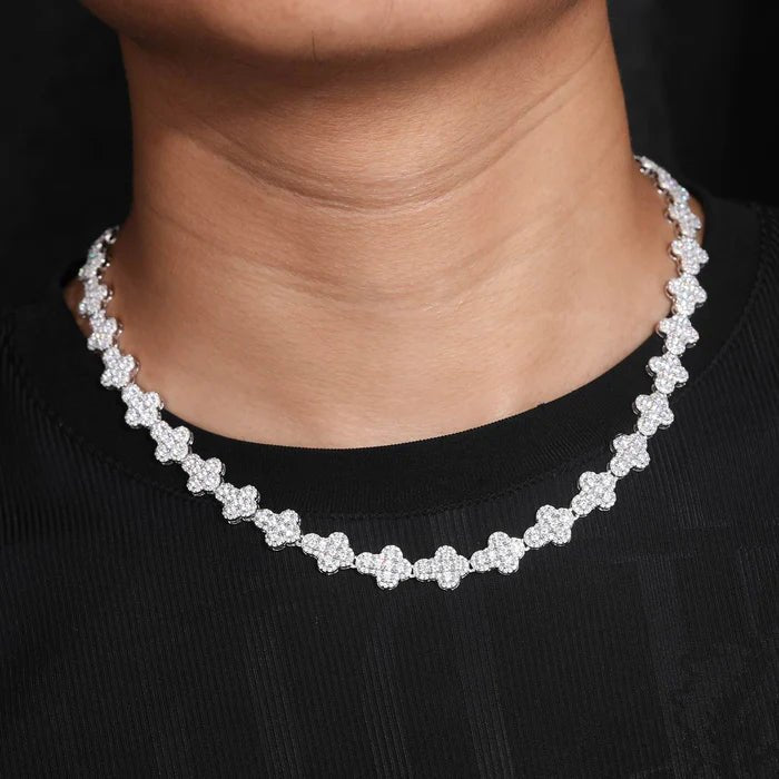 CADENA DE ESLABONES CRUZADOS MOISSANITA VVS 10mm - ORO BLANCO - PLATA 925 - Bling del Barrio