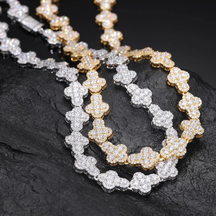 CADENA DE ESLABONES CRUZADOS MOISSANITA VVS 10mm - ORO BLANCO - PLATA 925 - Bling del Barrio