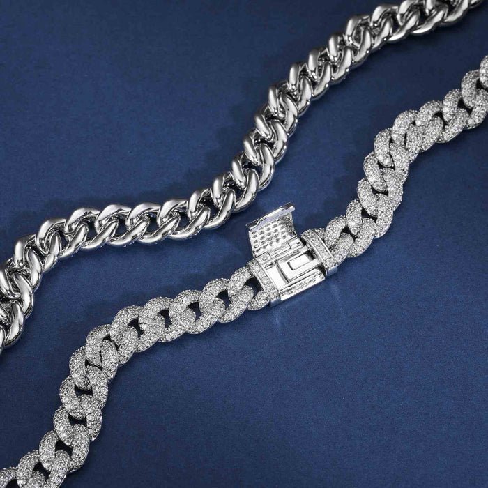 CADENA DE ESLABONES CUBANOS BURBUJA EN MOISSANITA VVS 8mm - ORO BLANCO - PLATA S925 - Bling del Barrio