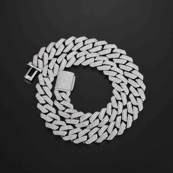 CADENA DE ESLABONES CUBANOS MOISSANITA VVS 15mm - ORO BLANCO - PLATA 925 - Bling del Barrio