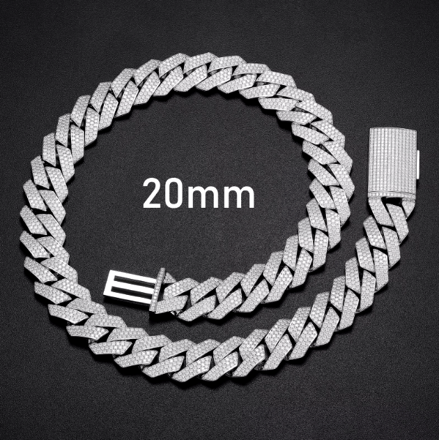 CADENA DE ESLABONES CUBANOS MOISSANITA VVS 8 - 25mm - ORO BLANCO - PLATA 925 - Bling del Barrio