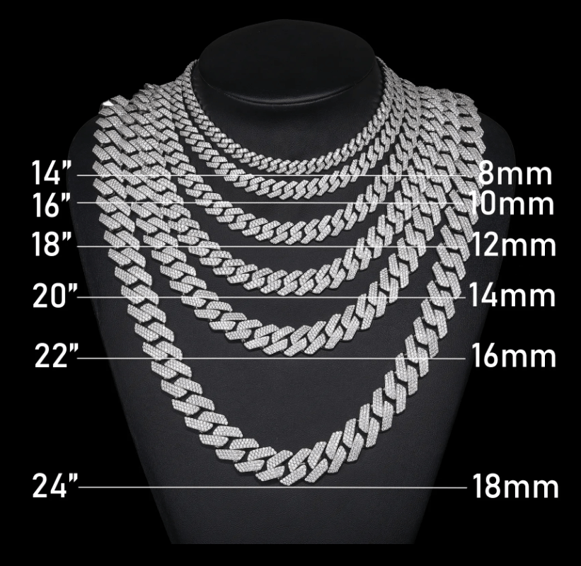 CADENA DE ESLABONES CUBANOS MOISSANITA VVS 8 - 25mm - ORO BLANCO - PLATA 925 - Bling del Barrio