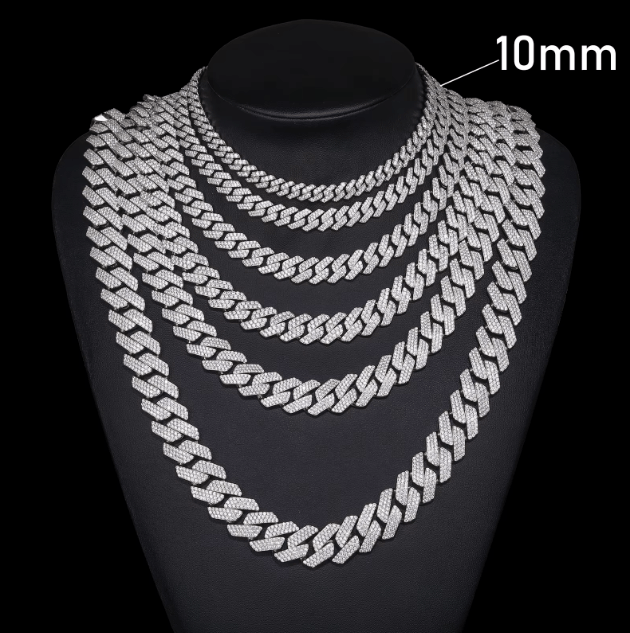 CADENA DE ESLABONES CUBANOS MOISSANITA VVS 8 - 25mm - ORO BLANCO - PLATA 925 - Bling del Barrio