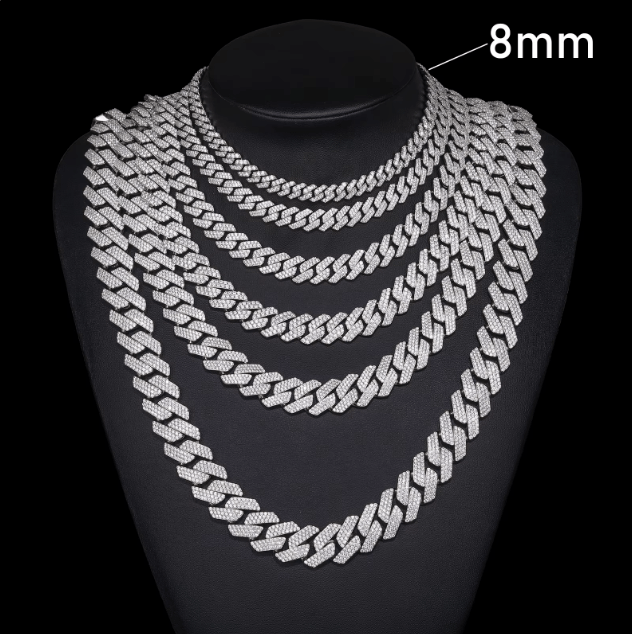 CADENA DE ESLABONES CUBANOS MOISSANITA VVS 8 - 25mm - ORO BLANCO - PLATA 925 - Bling del Barrio