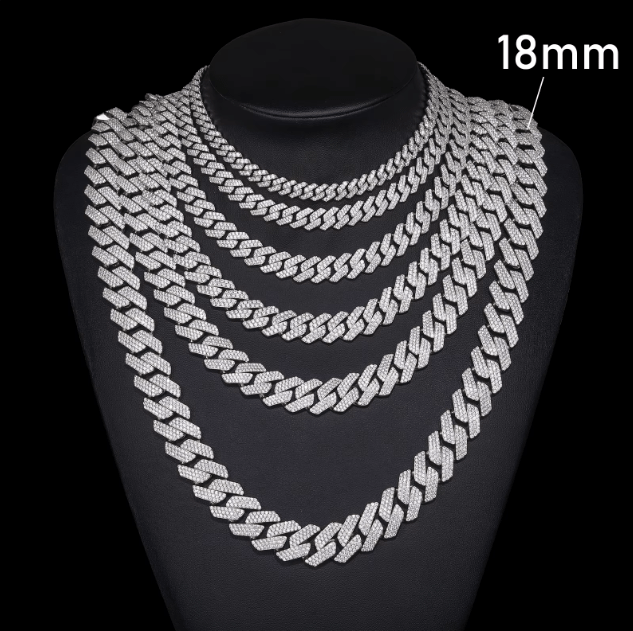CADENA DE ESLABONES CUBANOS MOISSANITA VVS 8 - 25mm - ORO BLANCO - PLATA 925 - Bling del Barrio