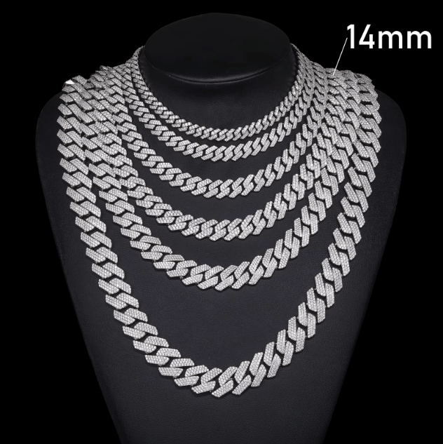 CADENA DE ESLABONES CUBANOS MOISSANITA VVS 8 - 25mm - ORO BLANCO - PLATA 925 - Bling del Barrio