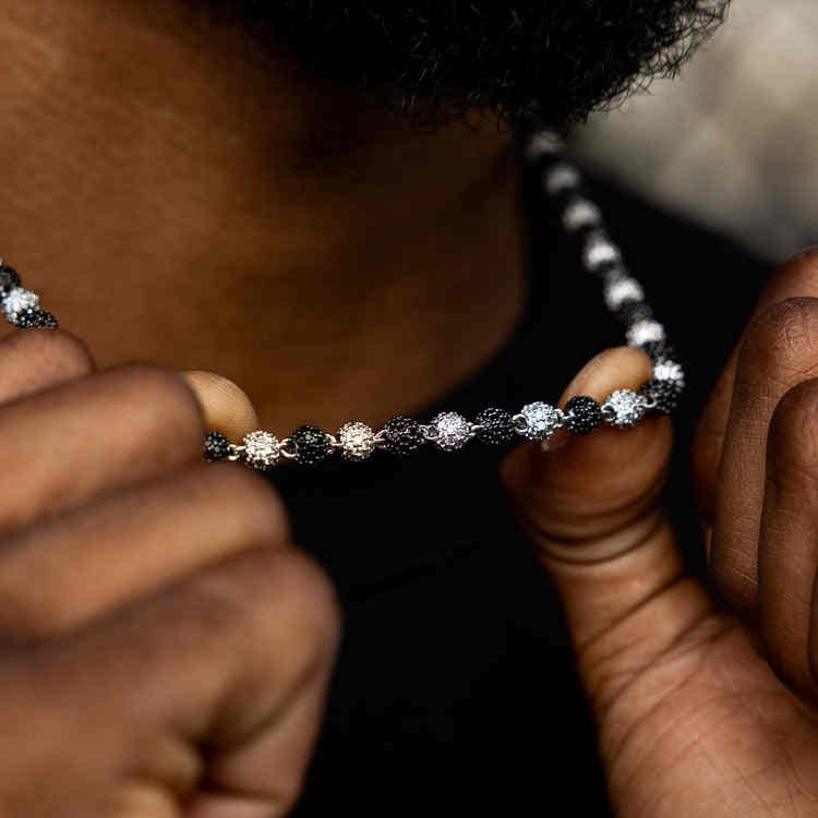 CADENA DE PELOTAS MOISSANITA VVS - PLATA 925 - ORO BLANCO - Bling del Barrio
