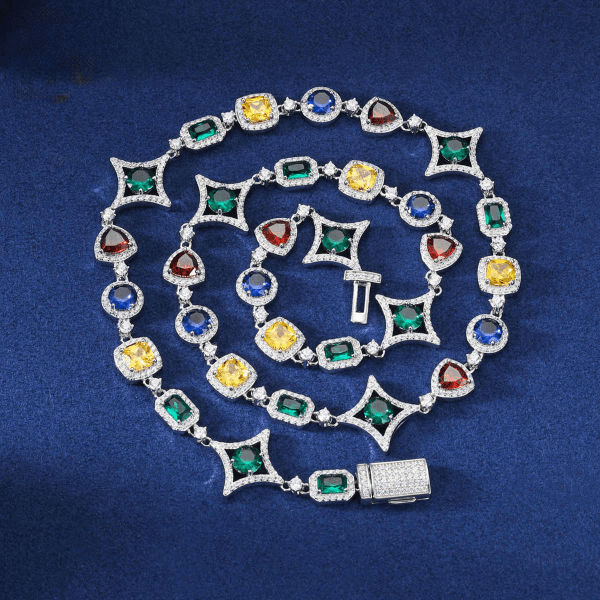 CADENA ESTRELLA DE COLORES MOISSANITA VVS - PLATA 925 - ORO BLANCO - Bling del Barrio