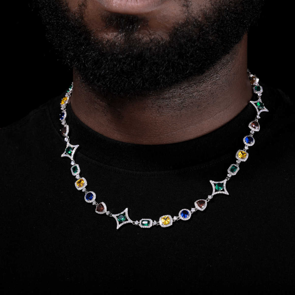 CADENA ESTRELLA DE COLORES MOISSANITA VVS - PLATA 925 - ORO BLANCO - Bling del Barrio