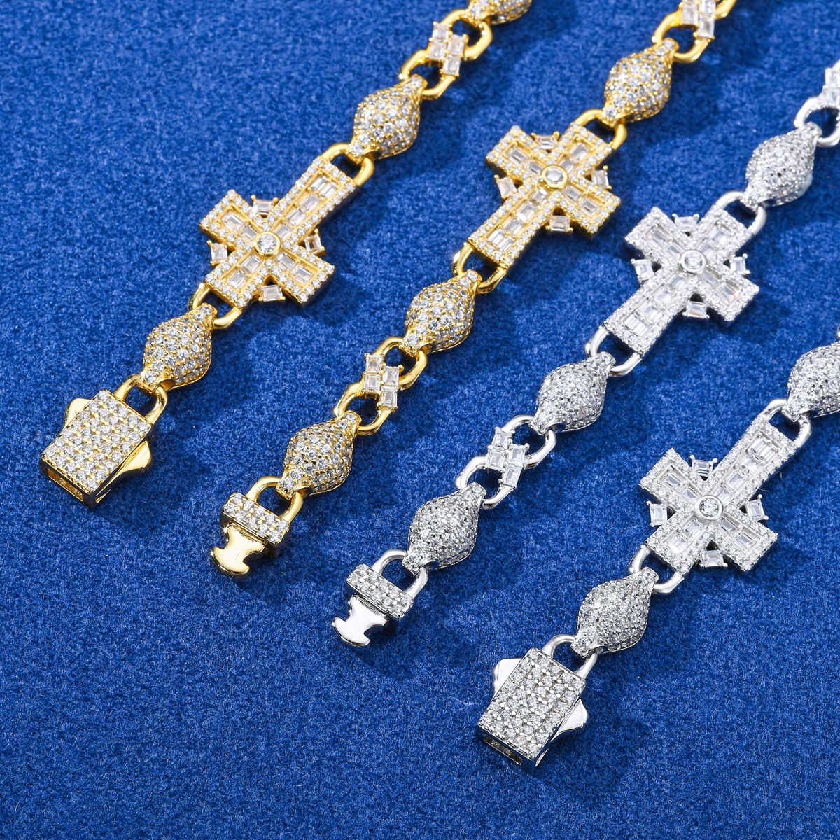 CADENA INFINITO CON CRUZ Y BOLAS MIXTAS CON MOISSANITA VVS - ORO - PLATA 925 - Bling del Barrio