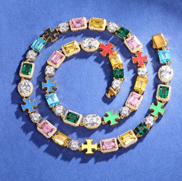 CADENA MIXTA DE CIRCONES COLORIDOS Y MOISSANITA VVS - PLATA 925 - ORO - Bling del Barrio