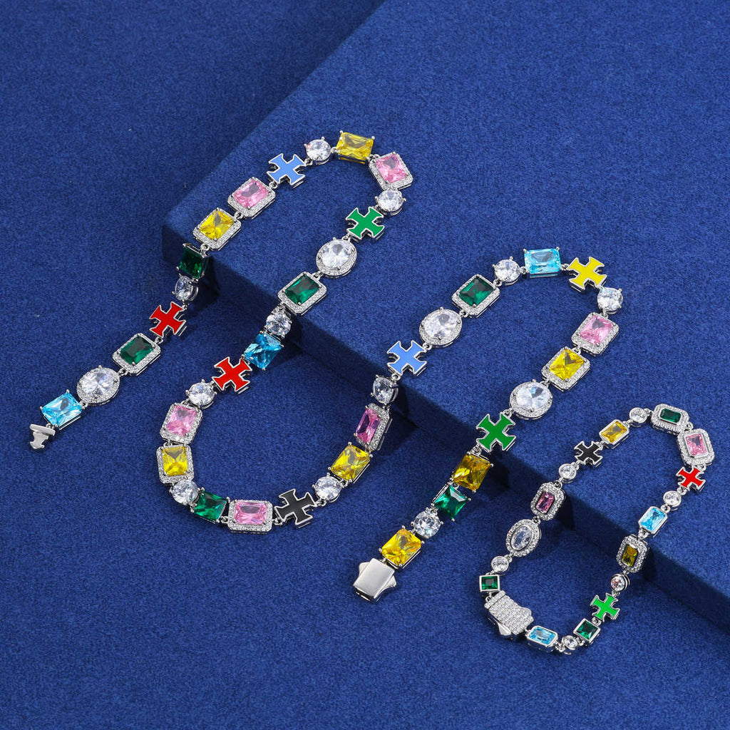 CADENA MIXTA DE CIRCONES COLORIDOS Y MOISSANITA VVS - PLATA 925 - ORO BLANCO - Bling del Barrio