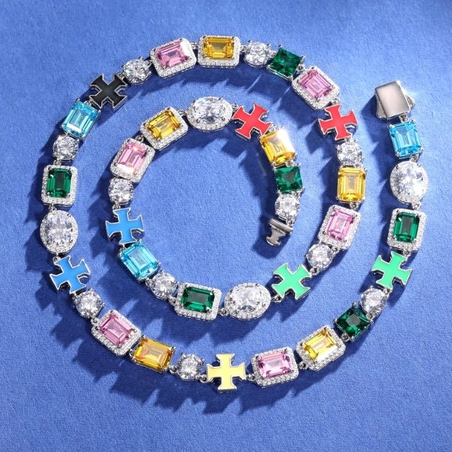 CADENA MIXTA DE CIRCONES COLORIDOS Y MOISSANITA VVS - PLATA 925 - ORO BLANCO - Bling del Barrio