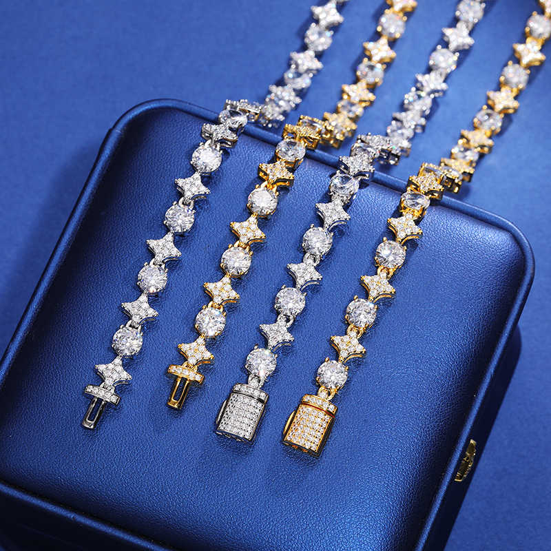 CADENA TENIS CON ESTRELLAS MOISSANITA VVS 6mm - PLATA 925 - ORO BLANCO - Bling del Barrio