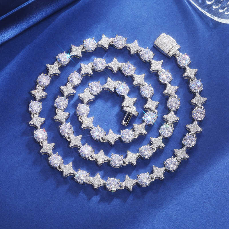 CADENA TENIS CON ESTRELLAS MOISSANITA VVS 6mm - PLATA 925 - ORO BLANCO - Bling del Barrio