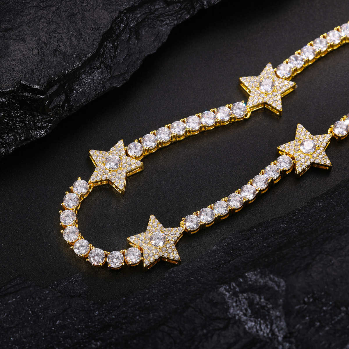 CADENA TENIS CON ESTRELLAS MOISSANITA VVS - PLATA 925 - ORO BLANCO/ORO - Bling del Barrio