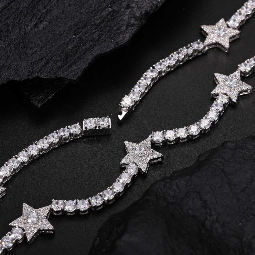 CADENA TENIS CON ESTRELLAS MOISSANITA VVS - PLATA 925 - ORO BLANCO/ORO - Bling del Barrio