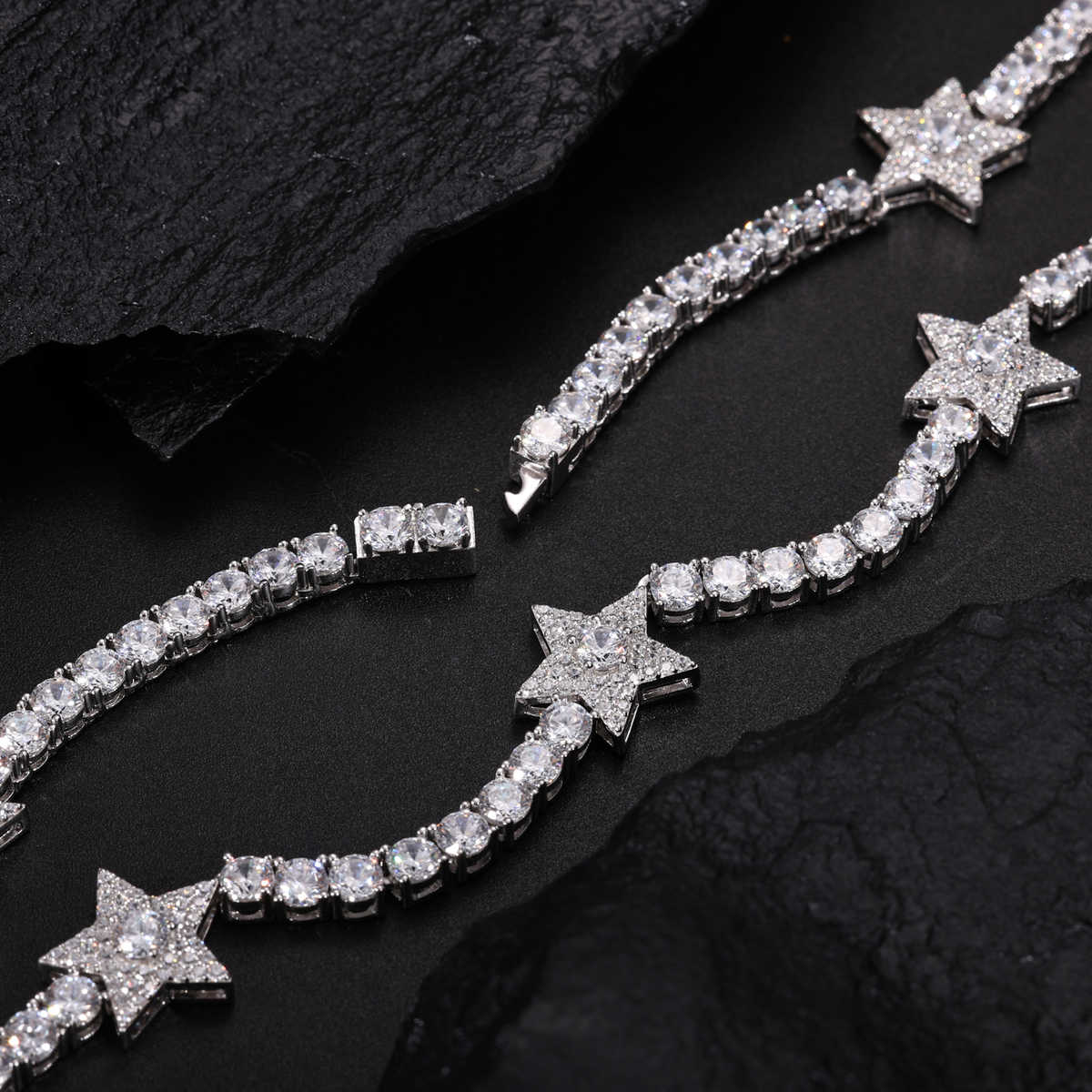 CADENA TENIS CON ESTRELLAS MOISSANITA VVS - PLATA 925 - ORO BLANCO/ORO - Bling del Barrio
