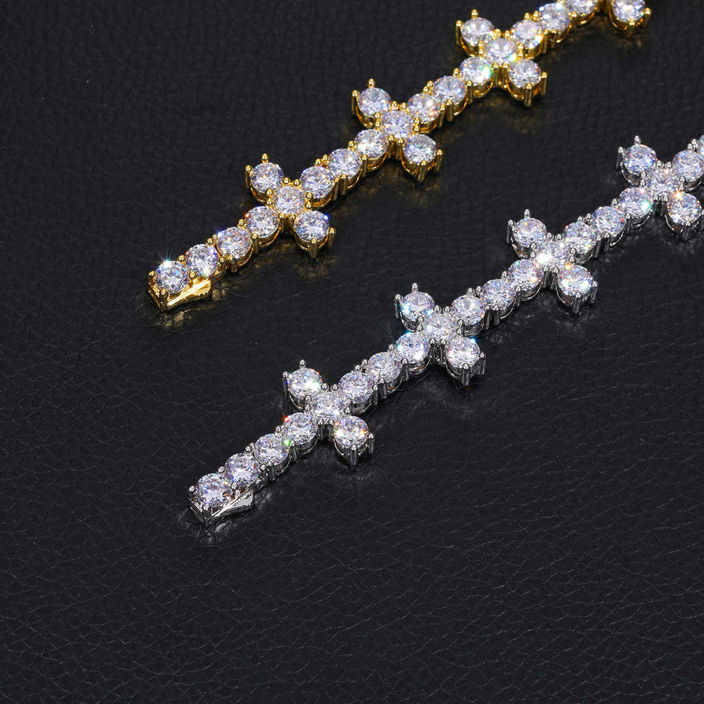 CADENA TENIS DE CRUZ EN MOISSANITA VVS - PLATA 925 - ORO BLANCO - Bling del Barrio