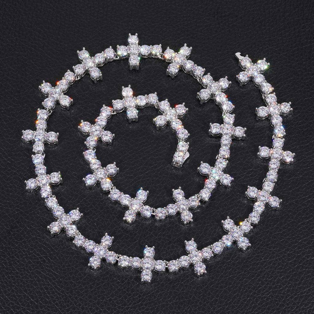 CADENA TENIS DE CRUZ EN MOISSANITA VVS - PLATA 925 - ORO BLANCO - Bling del Barrio