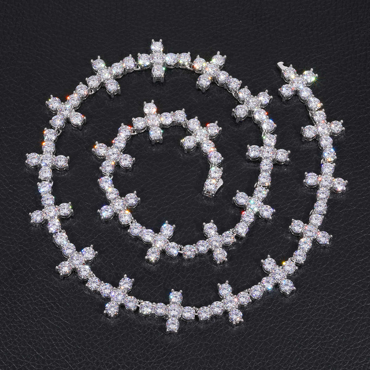 CADENA TENIS DE CRUZ EN MOISSANITA VVS - PLATA 925 - ORO BLANCO - Bling del Barrio
