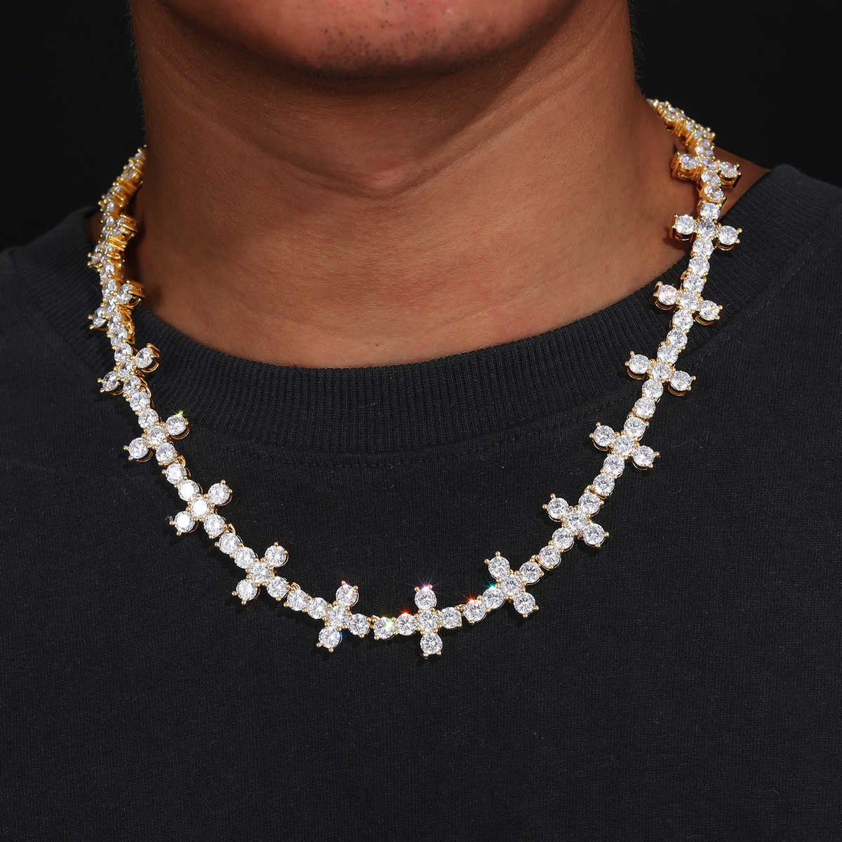 CADENA TENIS DE CRUZ MOISSANITA VVS - PLATA 925 - ORO - Bling del Barrio