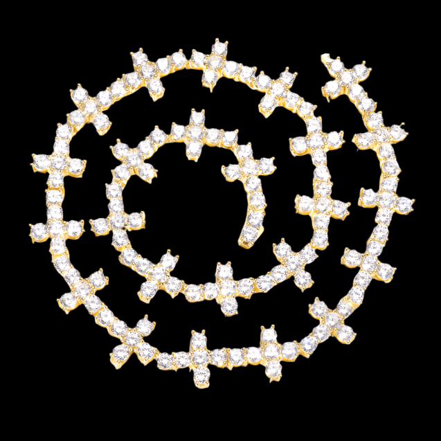 CADENA TENIS DE CRUZ MOISSANITA VVS - PLATA 925 - ORO - Bling del Barrio
