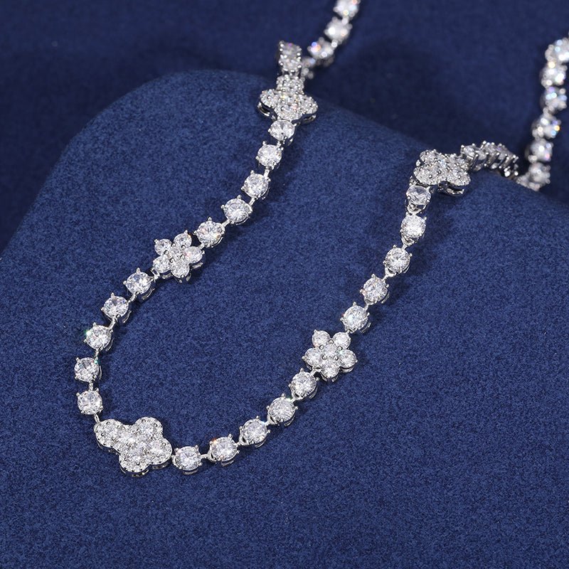 CADENA TENIS DE FLORES Y CRUCES CON MOISSANITA VVS EN PLATA 925 - Bling del Barrio