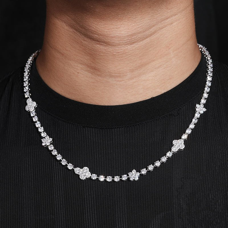 CADENA TENIS DE FLORES Y CRUCES CON MOISSANITA VVS EN PLATA 925 - Bling del Barrio
