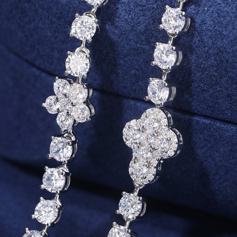 CADENA TENIS DE FLORES Y CRUCES CON MOISSANITA VVS EN PLATA 925 - Bling del Barrio