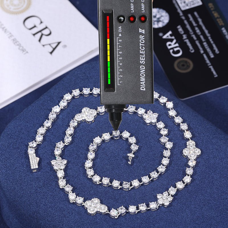 CADENA TENIS DE FLORES Y CRUCES CON MOISSANITA VVS EN PLATA 925 - Bling del Barrio
