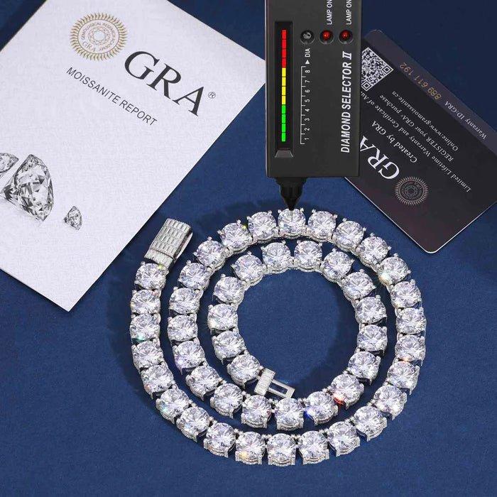 CADENA TENIS DE MOISSANITA VVS 10mm - ORO BLANCO - PLATA 925 - Bling del Barrio