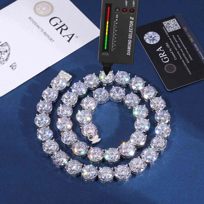 CADENA TENIS DE MOISSANITA VVS 15mm - ORO BLANCO - PLATA 925 - Bling del Barrio