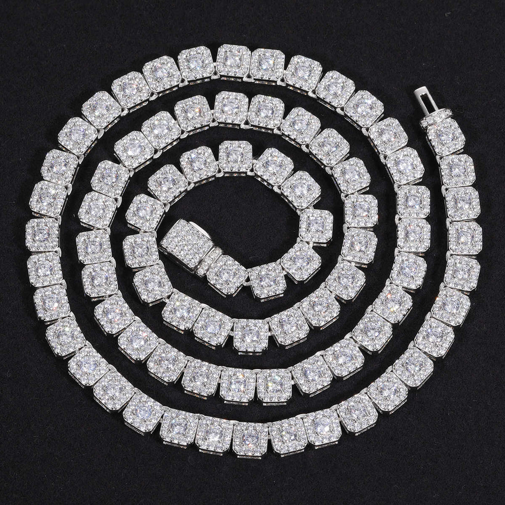 CADENA TENIS HALO DE MOISSANITA VVS 6mm - PLATA 925 - ORO BLANCO - Bling del Barrio