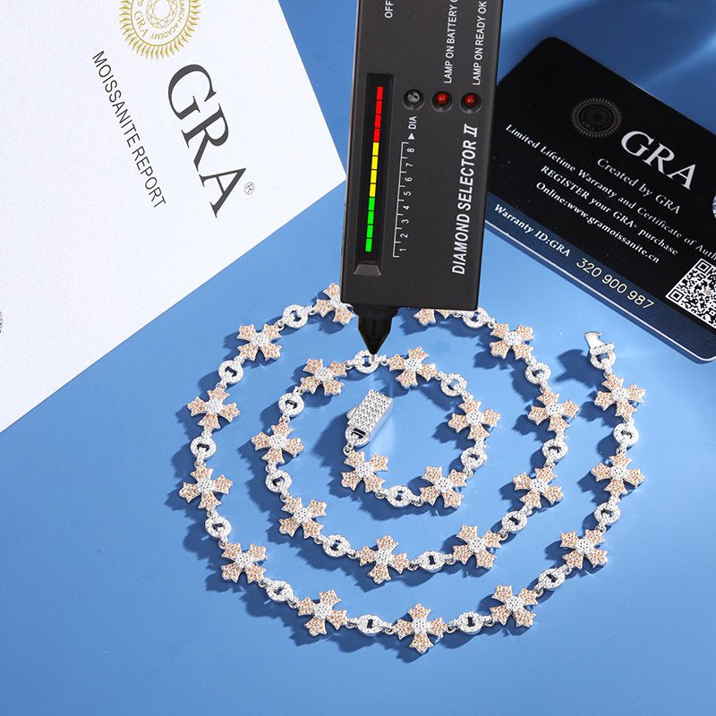 CADENA Y PULSERA DE CRUCES EN MOISSANITA 12MM – PLATA 925 - Bling del Barrio