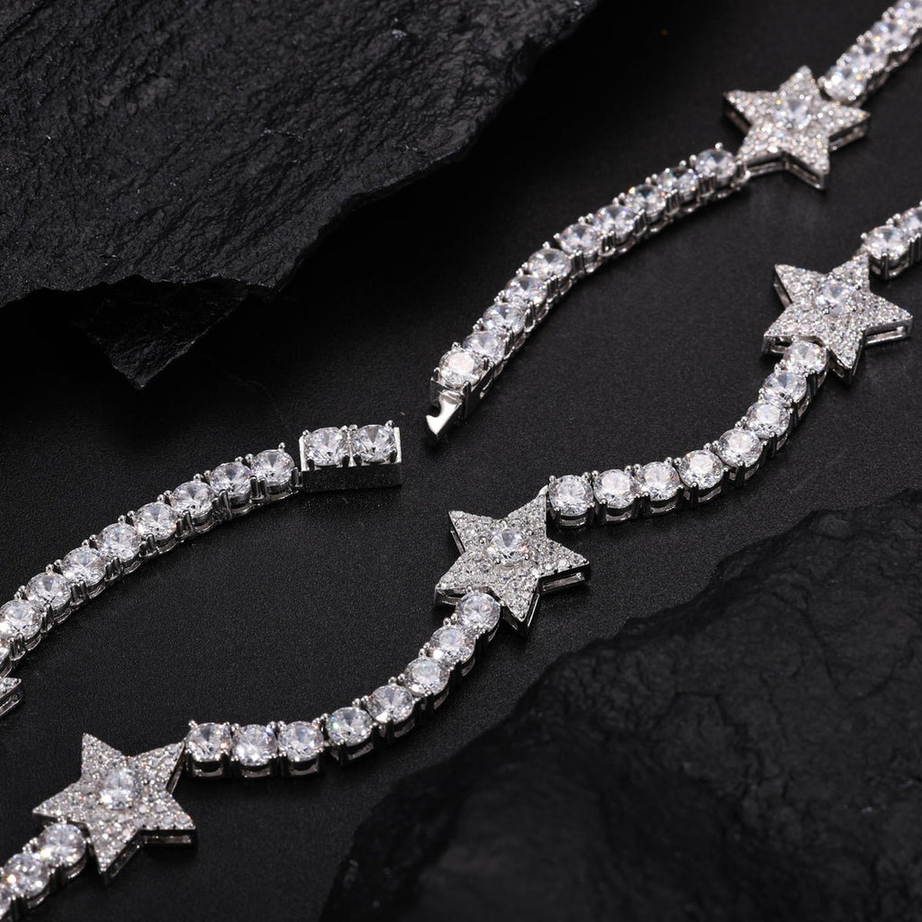 CADENA Y PULSERA TENIS ESTRELLAS DE MOISSANITA EN PLATA 925 - Bling del Barrio