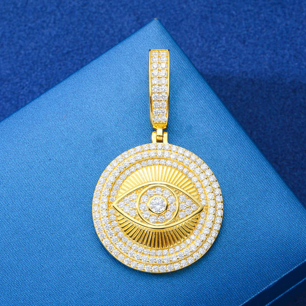 COLGANTE CÍRCULO EVIL EYE CON MOISSANITA VVS EN PLATA 925 - ORO/ORO BLANCO - Bling del Barrio