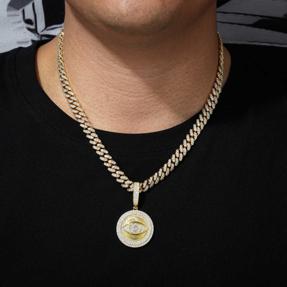 COLGANTE CÍRCULO EVIL EYE CON MOISSANITA VVS EN PLATA 925 - ORO/ORO BLANCO - Bling del Barrio