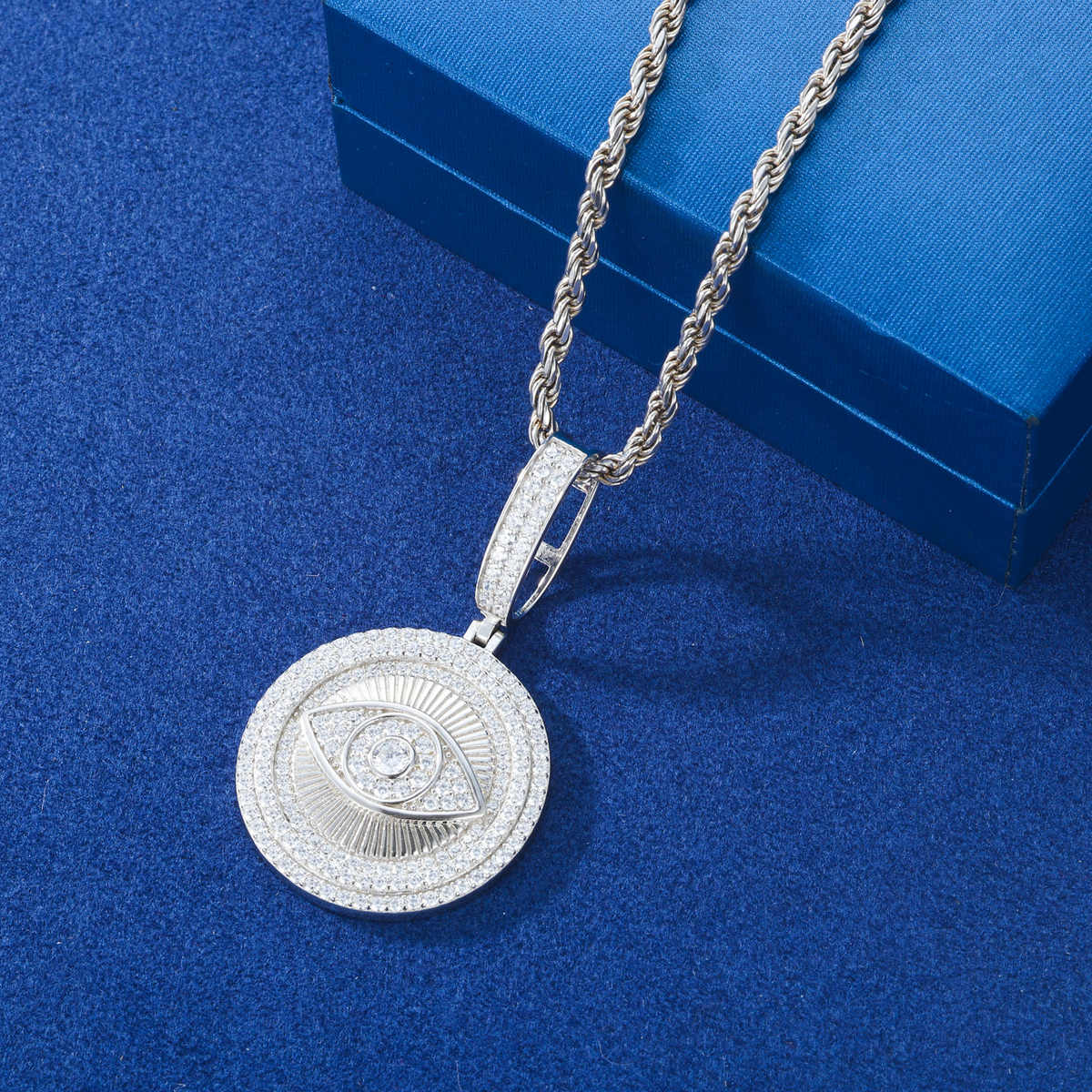 COLGANTE CÍRCULO EVIL EYE CON MOISSANITA VVS EN PLATA 925 - ORO/ORO BLANCO - Bling del Barrio
