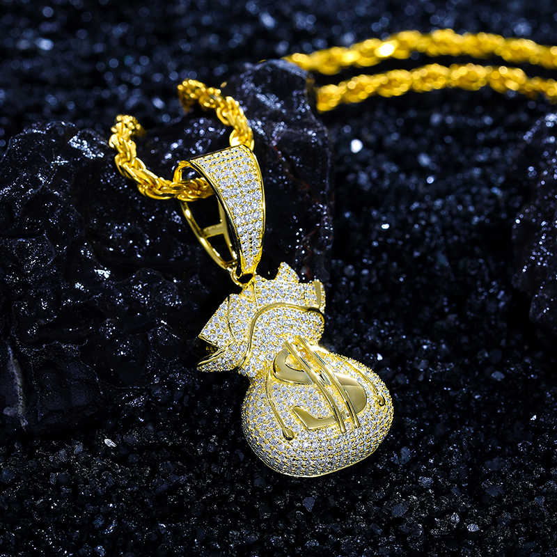 COLGANTE DE BOLSA DE DINERO CON MOISSANITA VVS - ORO BLANCO/ORO - PLATA 925 - Bling del Barrio