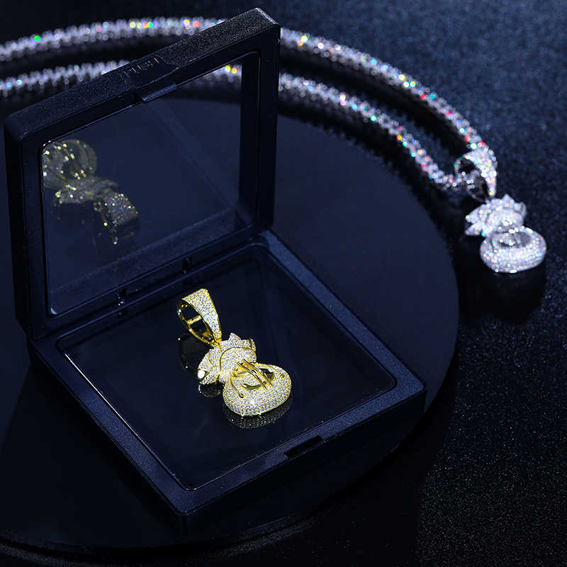 COLGANTE DE BOLSA DE DINERO CON MOISSANITA VVS - ORO BLANCO/ORO - PLATA 925 - Bling del Barrio