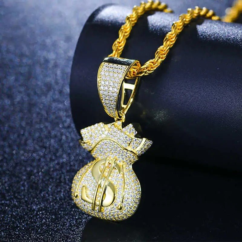 COLGANTE DE BOLSA DE DINERO CON MOISSANITA VVS - ORO BLANCO/ORO - PLATA 925 - Bling del Barrio