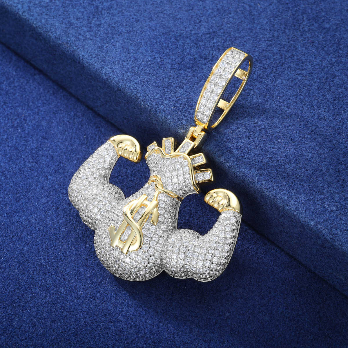 COLGANTE DE BOLSA DE DINERO FLEXING CON MOISSANITA VVS - ORO BLANCO/ORO - PLATA 925 - Bling del Barrio