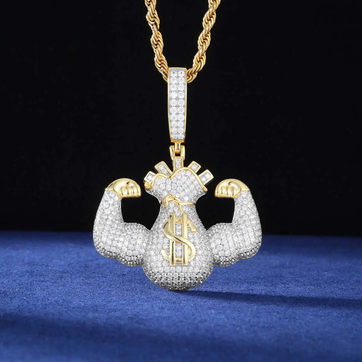 COLGANTE DE BOLSA DE DINERO FLEXING CON MOISSANITA VVS - ORO BLANCO/ORO - PLATA 925 - Bling del Barrio