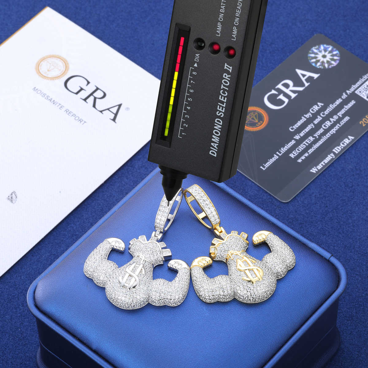 COLGANTE DE BOLSA DE DINERO FLEXING CON MOISSANITA VVS - ORO BLANCO/ORO - PLATA 925 - Bling del Barrio