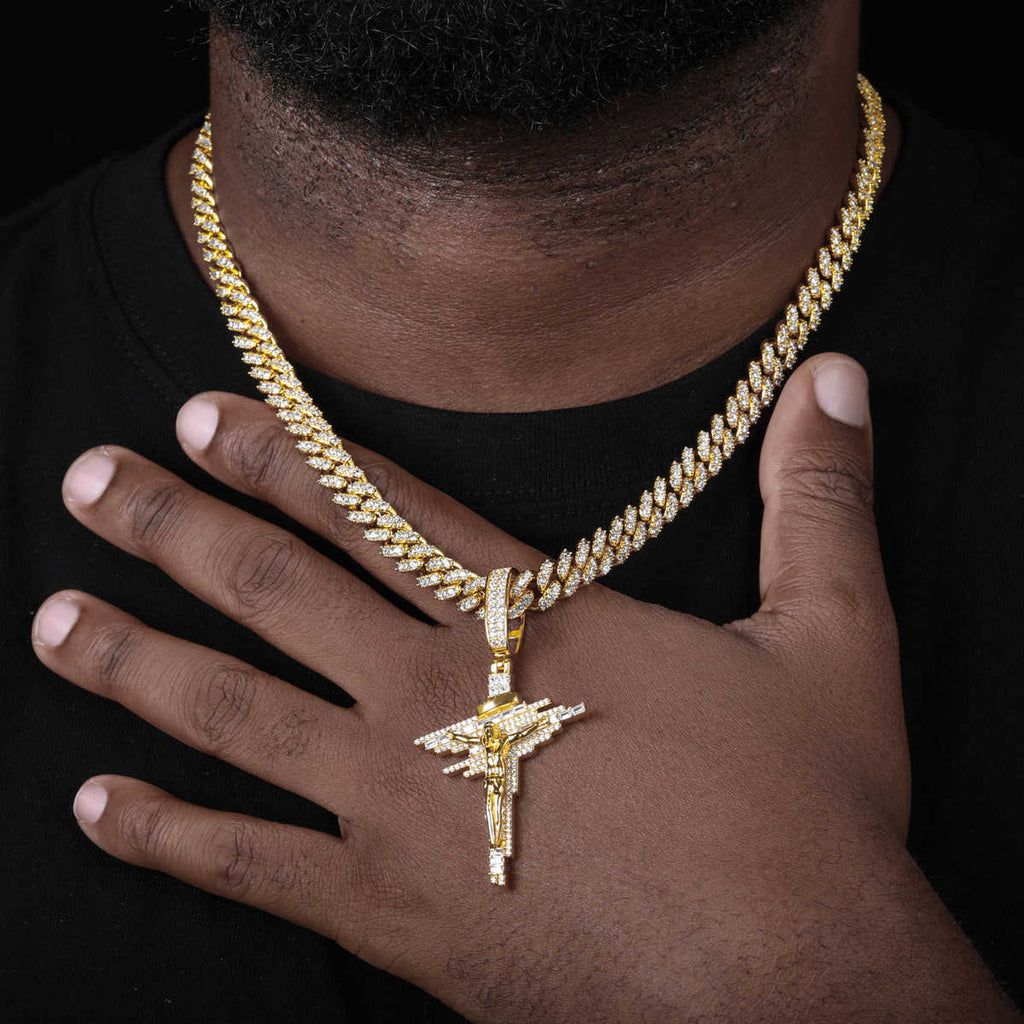COLGANTE DE CRUCIFIJO JESÚS CON MOISSANITA VVS - ORO BLANCO/ORO - PLATA 925 - Bling del Barrio