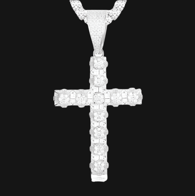 COLGANTE DE CRUZ FARO MOISSANITA VVS - PLATA 925 - ORO BLANCO - Bling del Barrio