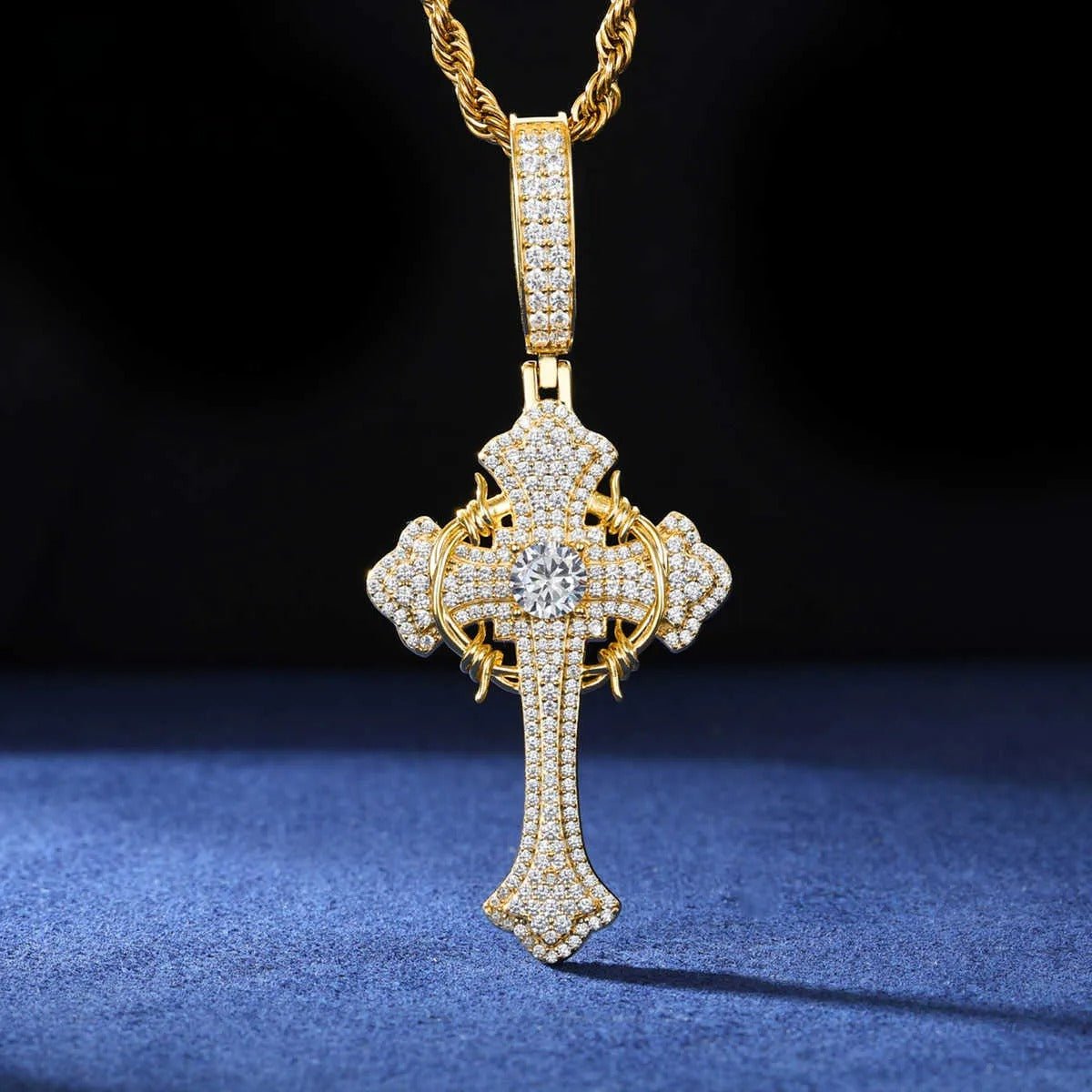 COLGANTE DE CRUZ IRIS MOISSANITA VVS - PLATA 925 - ORO - Bling del Barrio