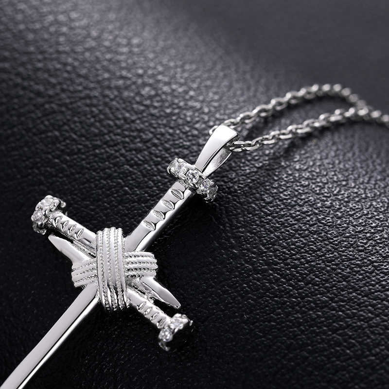 Libra Cross Pendant with VVS Moissanite in White Gold - Bling del