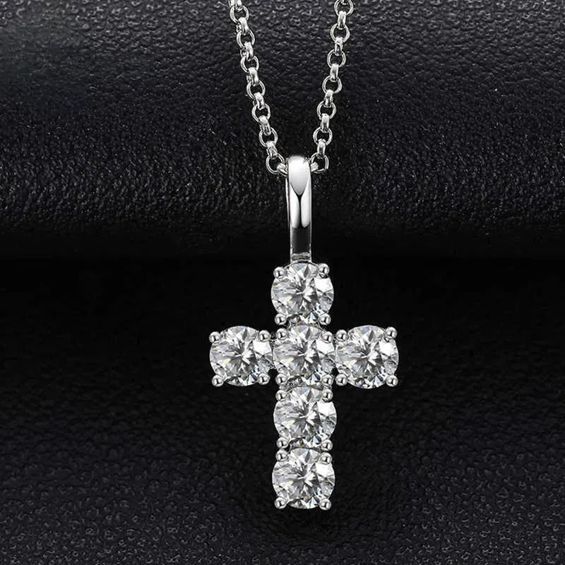 COLGANTE DE CRUZ PIEDRAS MOISSANITA VVS GRANDES - PLATA 925 - ORO BLANCO - Bling del Barrio